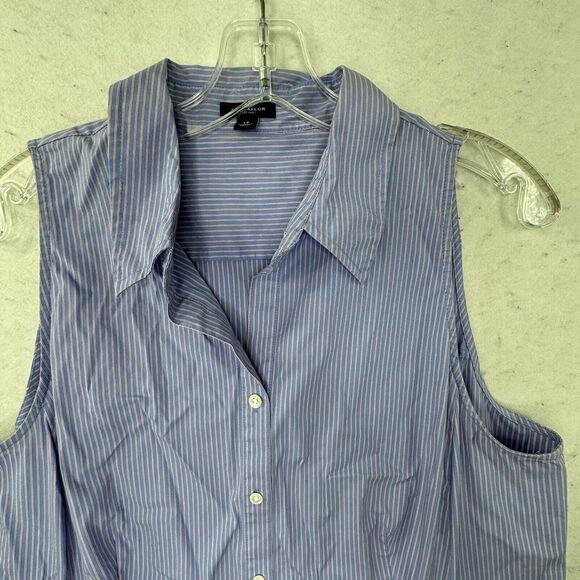 Ann Taylor Pin Striped Women’s Size 14 Sleeveless Button Up Blouse Shirt Work - Picture 11 of 11